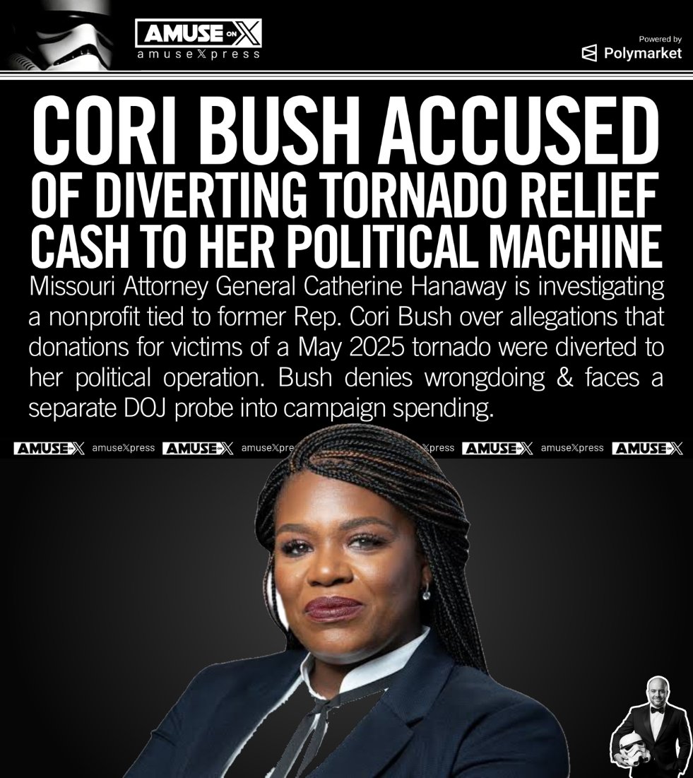amuse's tweet photo. SHOCK (just kidding, it's not shocking): Disgraced former Rep Cori Bush diverted tornado relief to her political operation. Democrats think that all federal aid is to be funneled into their NGO slush funds.