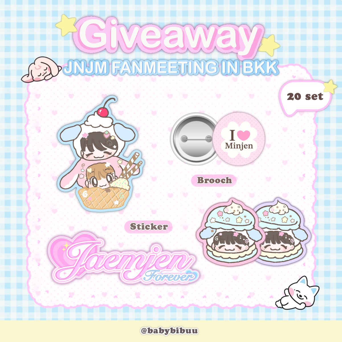 babybibuu's tweet photo. Pls kindly rt ݁ ˖Ი𐑼⋆
꒰ 🐰Giveaway JNJM Fanmeeting in BKK🐶 ꒱ 

20 set .◜◡◝
★ Brooch 1 ea
★ Sticker 4 ea

Date : 07 Aug 
Location : IMPACT Arena

✿ โชว์หลักฐานการสตรีม/โหวต JNJM

#NCTJNJM_FANMEETING_TOUR
#NCTJNJM_FANMEETING_TOUR_in_BKK
#NCTJNJM_FANMEETING_TOUR_DUALITY https://t.co/cWEih7LXjW