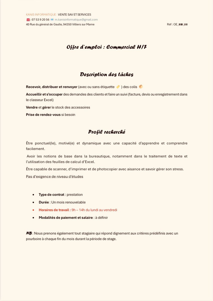 kanisinformatiq's tweet photo. Offre d’emploi en temps partiel, bonne lecture et à 👋
#emploi #kanisinformatique #entrepreneurship https://t.co/5IoQclVeCQ