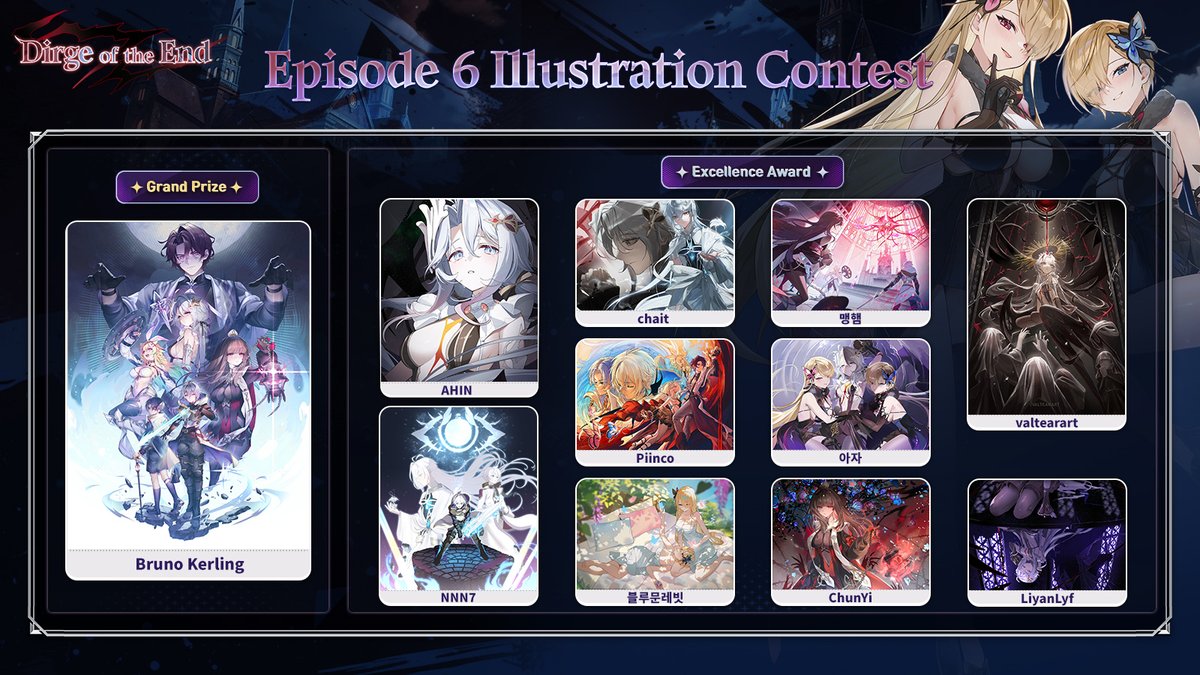 Epic7_Global's tweet photo. 🎨 Episode 6 Illustration Contest Winner Announcement! 🏆

A heartfelt thank you to all Heirs who participated with their amazing artwork!

Big congratulations to all the winning Heirs! 🎉👏

Want to take a closer look at the winning pieces? 
Check out the notice right now! 👀✨

🔗https://t.co/jPsmvvBOQl

#EpicSeven