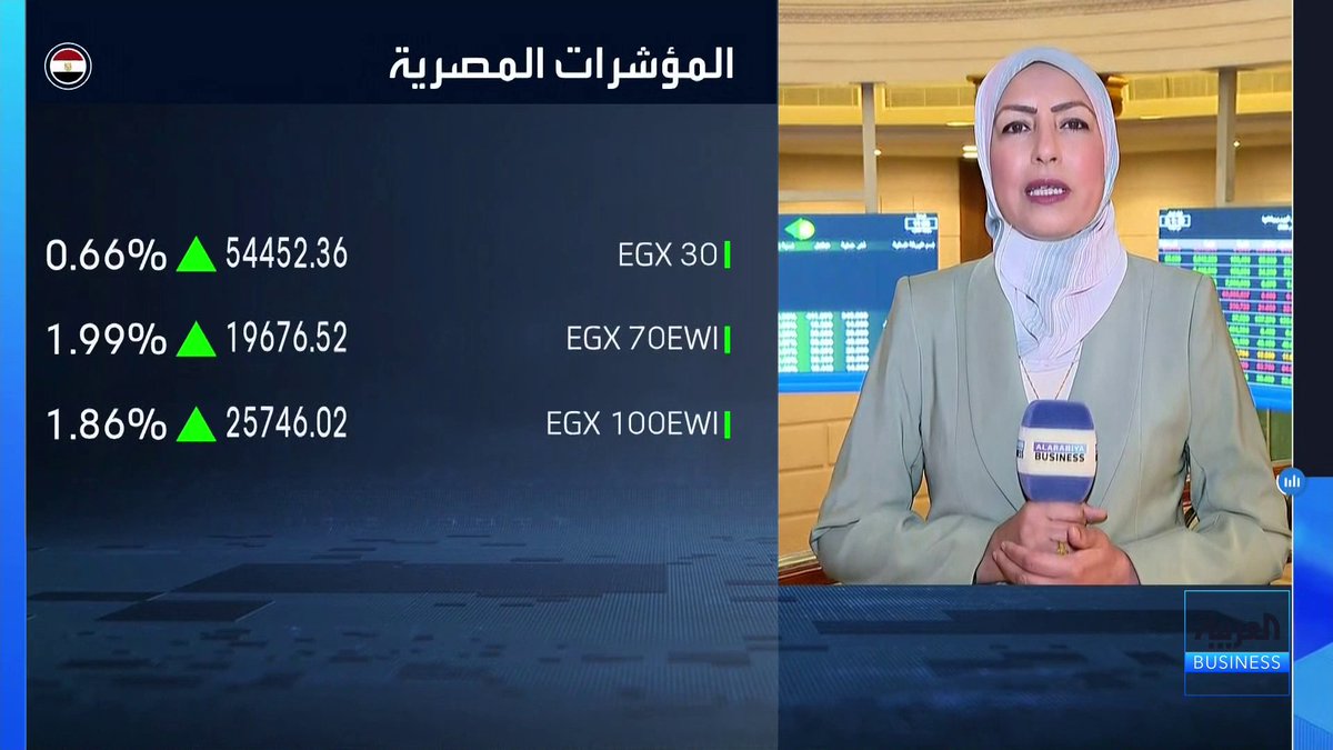 مراسلة العربية فهيمة زايد: السيولة المرتفعة تدعم مؤشرات البورصة المصرية رغم تراجع الأسهم القيادية واهتمام كبير بقطاع الأغذية اليوم. ثقة مجتمع الأعمال المصري تسجل أعلى مستوياتها منذ 4 سنوات _Business #الأسواق_العربية 