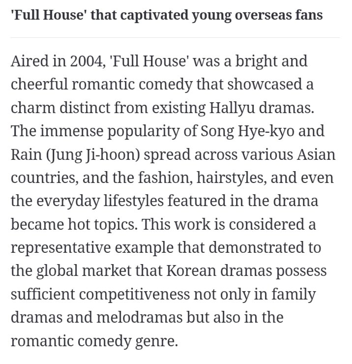 _farah87's tweet photo. Popularity of #SongHyeKyo &amp; Rain spread across many Asian countries &amp; fashion, hairstyles, &amp; everyday lifestyle featured in #FullHouse became hot topics. FH's regarded as a representative example that introduced to overseas markets the fact that Kdramas were competitive in romcom https://t.co/lk8opmyOwx