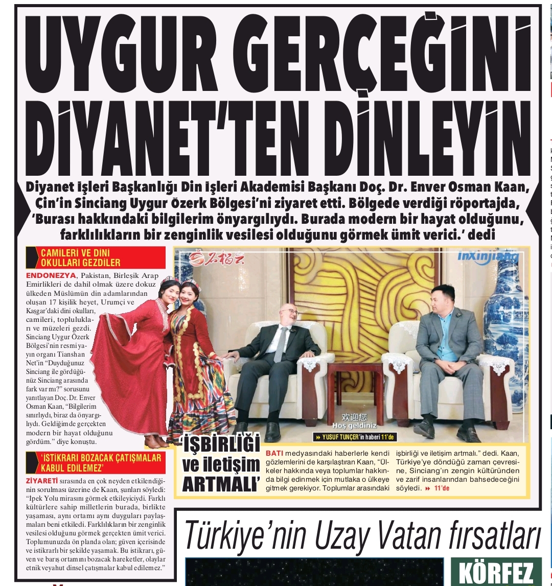tevfikkadan's tweet photo. Çin’in Sinciang Uygur Özerk Bölgesi’ndeki Müslümanlara baskı yaptığı yönündeki Batı propagandasına en anlamlı yanıt Diyanet’ten geldi.  Diyanet İşleri Başkanlığı Din İşleri Akademisi Dekanı Doç. Dr. Enver Osman Kaan, 9 Müslüman ülkeden din adamlarından oluşan 17 kişilik bir heyetle Sinciang'a gitti. Urumçi ve Kaşgar’daki dini okulları, camileri, toplulukları ve müzeleri gezen Kaan, daha önce önyargıları olduğunu, ancak bölgede farklı bir manzarayla karşılaştığını anlattı. Ayrıntılarını bugünkü Aydınlık'tan okuyabilirsiniz.

Ancak bu röportaj da gösteriyor ki; artık bazı ezberleri terk etmenin zamanı çoktan geldi. Asya kartalının iki kanadıyız. El ele verirsek havalanır, birbirimizin ayağına basarsak yuvarlanırız. Diplomatik ilişkilerimizin 55. yılındayız. Şimdi bunu çok daha stratejik bir ittifak ile pekiştirme zamanı. #ÇinTürkiye55       

https://t.co/bofda154kc
