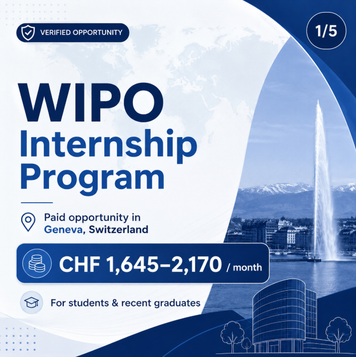 Triip_Doc's tweet photo. 🇨🇭 WIPO Paid Internship Program in Geneva

💰 CHF 1,645–2,170/month
🩺 Medical and accident insurance
🛂 Visa-formality assistance
✈️ Possible travel support
📅 Rolling internship roster
For eligible students and recent graduates.

Full details:
https://t.co/6a9Kb6YjqW

#WIPO #PaidInternship #TripDoc
