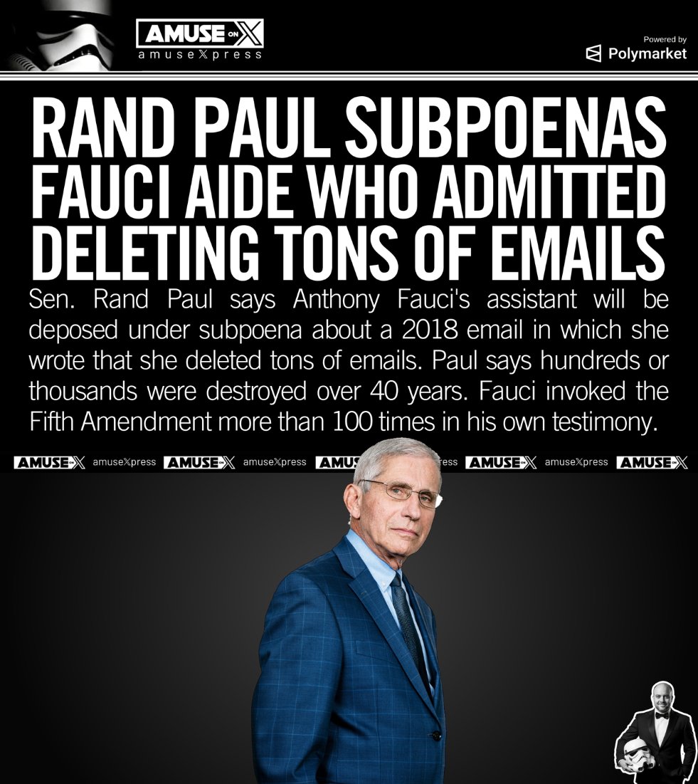 amuse's tweet photo. COVERUP: Dr. Fauci's assistant helped destroy evidence of Fauci's crimes against humanity. Senator Rand Paul is going to put her under oath to find out exactly what she destroyed and why.