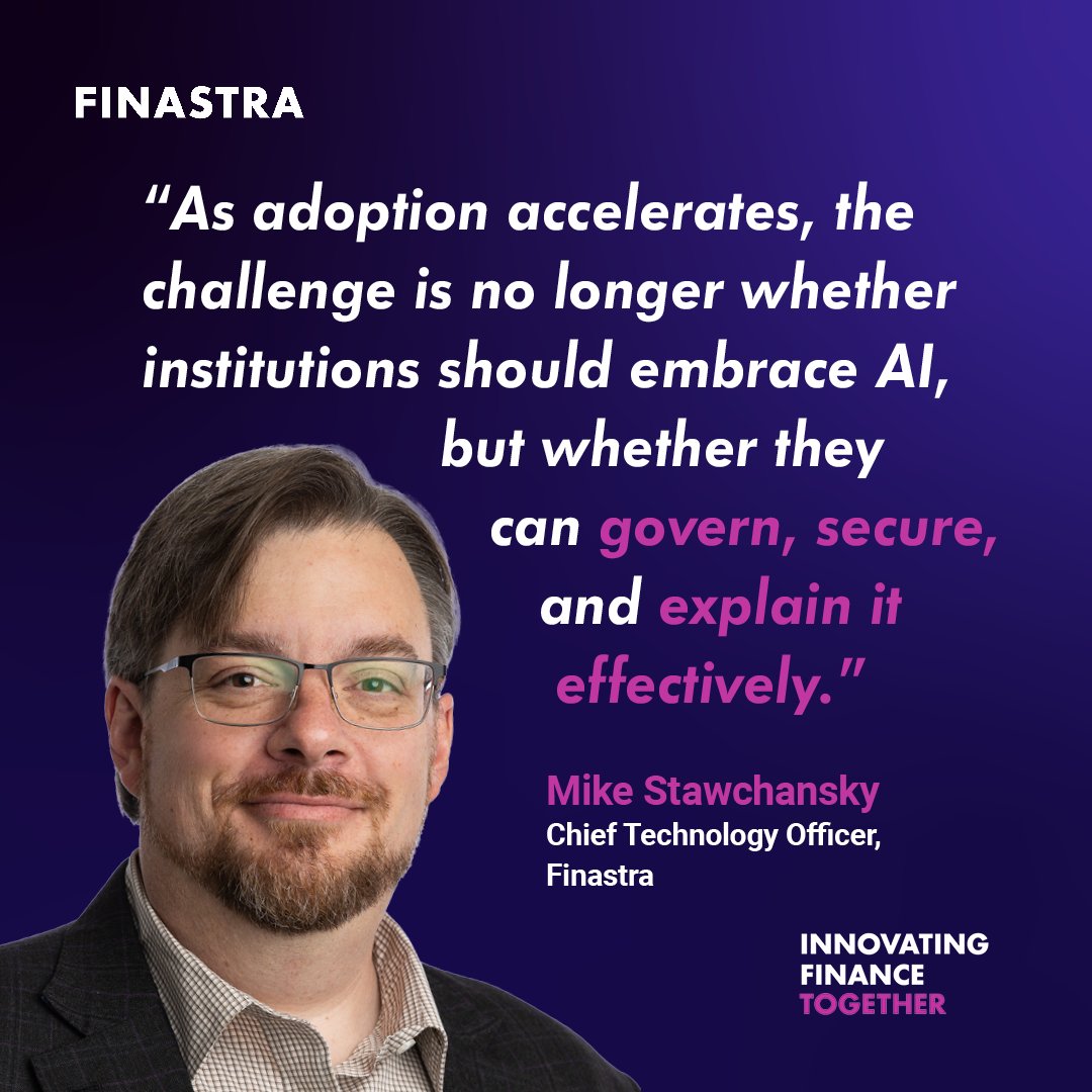 FinastraFS's tweet photo. In his latest article for The Financial Integrator, Mike Stawchansky, CTO, Finastra, explores why governance, security, and explainability are essential to scaling AI with confidence. Read more on page 40: https://t.co/2RxAtrVW5X https://t.co/OQxwoeaXjd