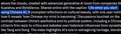 RetardedToly's tweet photo. How’re we missing this ?

Remember the viral 'life if' trend

Well now theres a Life when you start using Chinese AI trend going viral on x today

It just got a trending x article too: https://t.co/ORNGPfOezT…

It shows people using chinese AI to make aesthetic videos

Its already got millions of views today, and elon probably interacts with some of them

https://t.co/6It7MvPVRY