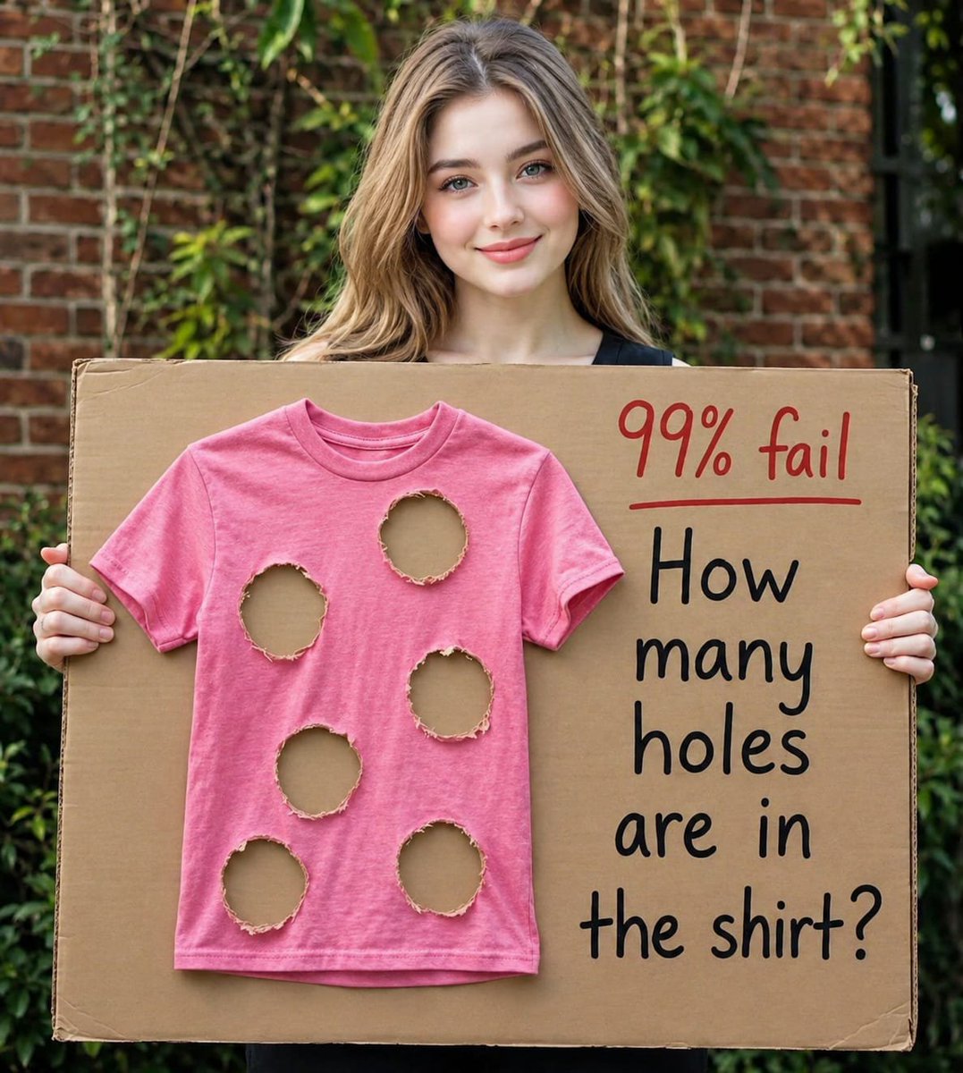 WildPure_'s tweet photo. Most people will say it's 6... but it isn't. 

How many holes are in the T-shirt? https://t.co/YcGqnvCum9