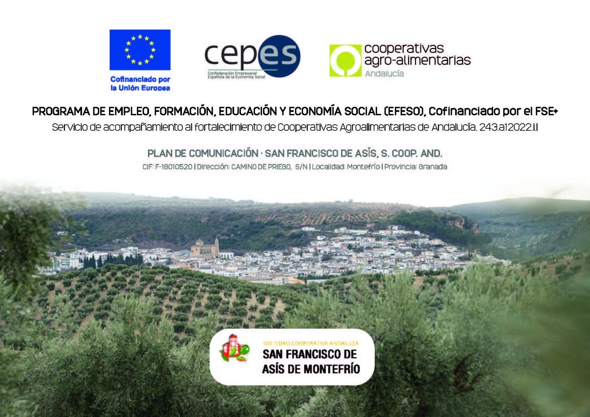 CoopsAgroAND's tweet photo. 📢#CoopsAgroAND tiene en ejecución varias actividades como parte del programa  #EFESO. Una de ellas es 'Acompañamiento al Fortalecimiento de Cooperativas Agroalimentarias de Andalucía. Plan de Comunicación' que se está desarrollando en las San Francisco de Asís de Montefrío S. COOP. AND y PROCAM S. COOP. AND
👉Cofinanciado por el Fondo Social Europeo Plus
@CEPES2
#CEPESFSE