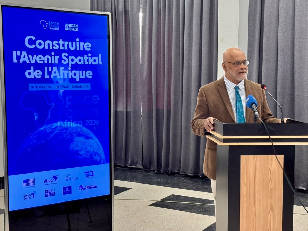 USEmbassyLome's tweet photo. 🚀 July 28–30, @USEmbassyLome supported #SpaceForumAfrica 2026 in Lomé. NASA veteran Jim Adams shared 40+ years of space innovation and highlighted how space applications can advance agriculture, climate resilience, and disaster response—while opening new avenues for commercial diplomacy with U.S. companies. #NASA #USAinTogo