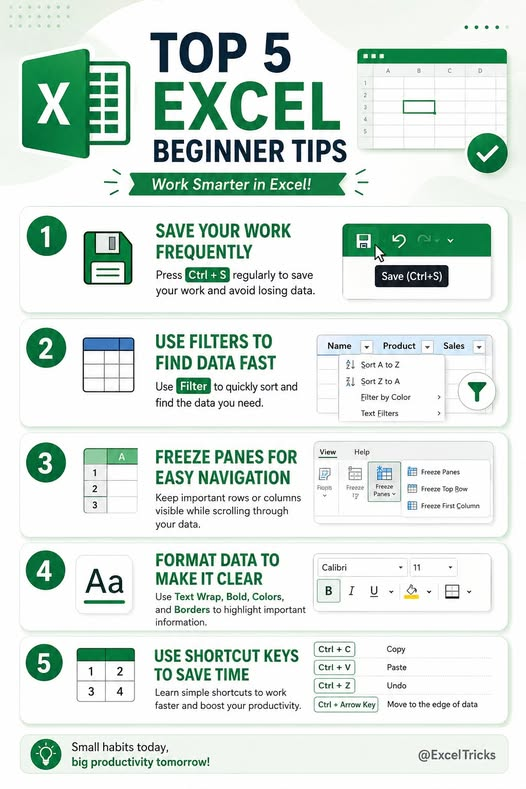 Learnexel09's tweet photo. Top 5 Excel Beginner Tips work smarter in excel. https://t.co/FURielOcVe