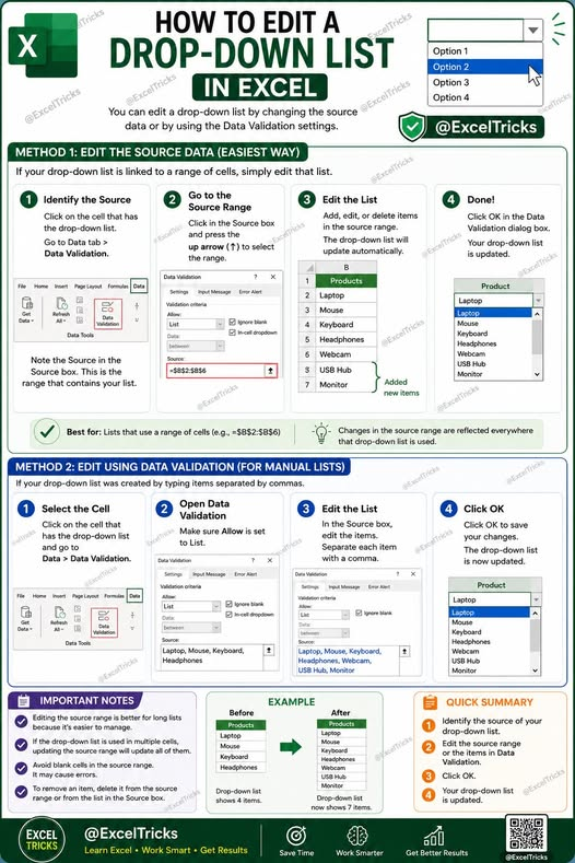 Learnexel09's tweet photo. How to edit a drop down list in excel? https://t.co/p1X9XP8HrZ