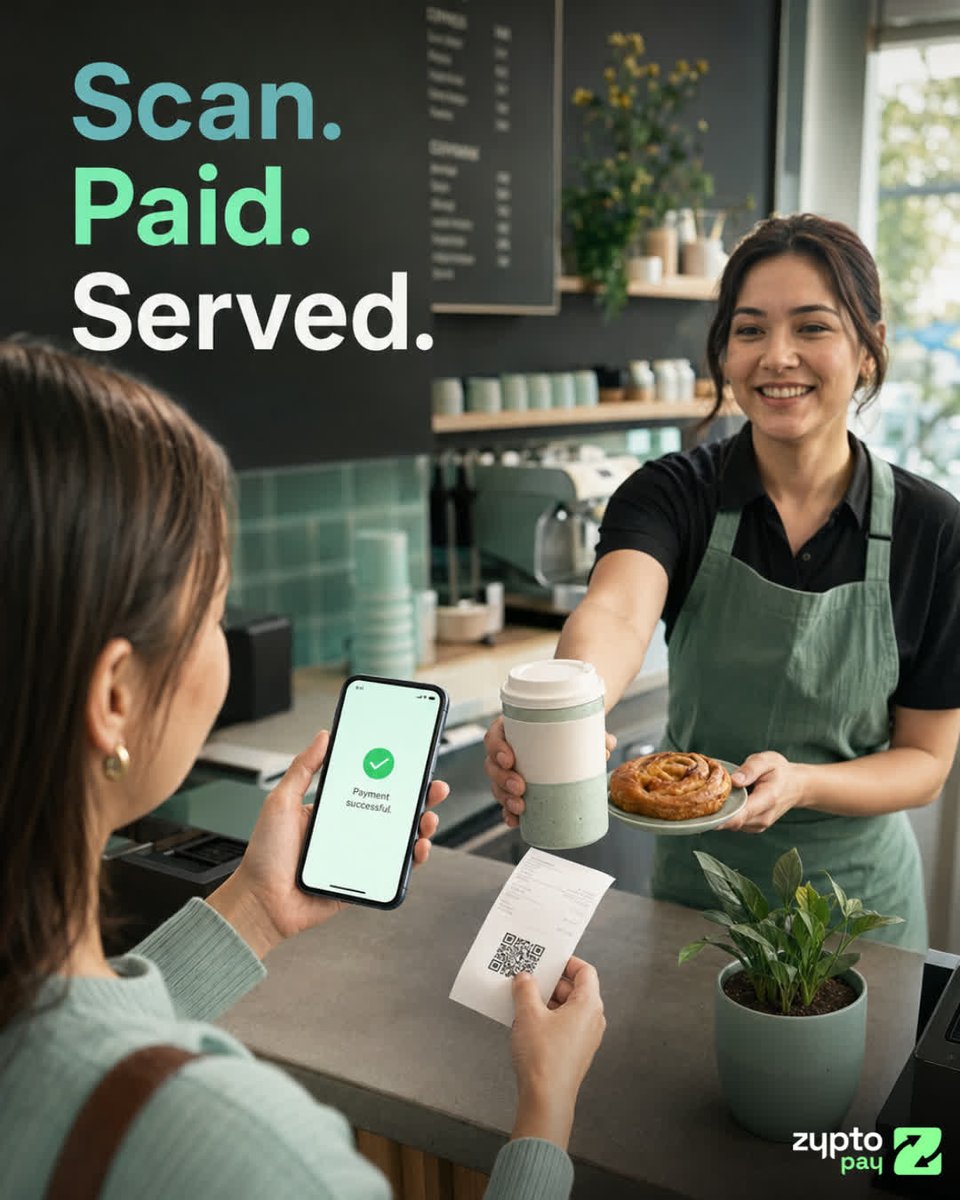 zyptopay's tweet photo. Serve fast food, with faster payments. ☕

Café. Restaurant. Bar. Food truck. Any place where speed matters at the counter.
A QR code on the receipt. Customer scans. Payment lands in your wallet. Done before their coffee cools.

If you serve customers, you need Zypto.

#FreeYourMoney
