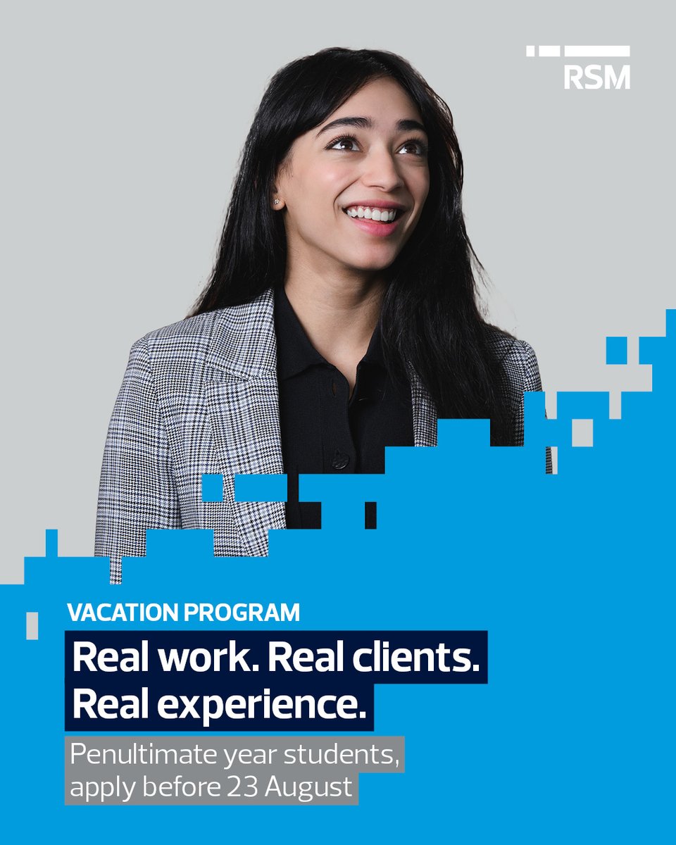 RSM_au's tweet photo. Applications for our Summer Vacationer Program are now open.
If you're a penultimate year student, this is your chance to see what a career at RSM actually looks like before you graduate.

Applications close 23 August.

🔗 Apply now: https://t.co/vtr3NoV3Z7 https://t.co/ysAU3992YQ