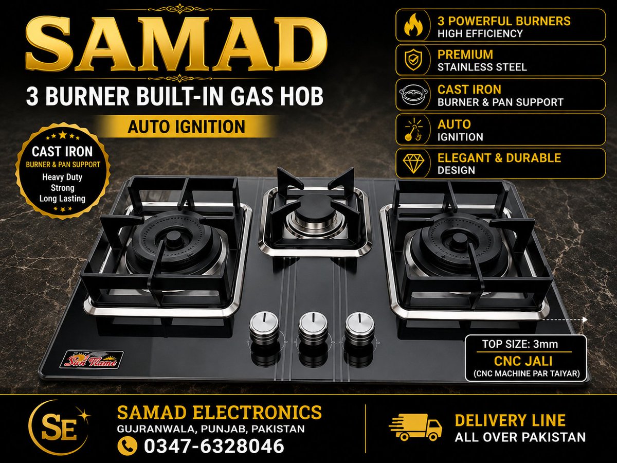 imranMQI's tweet photo. 🔥 3 Burner HOB 🔥

✅ 14 گیج اسٹیل ٹاپ
✅ اسٹیل ٹنکی
✅ چائنا برنر
✅ فل آٹو اگنیشن
✅ CNC گرِل
✅ مضبوط اور پریمیم ڈیزائن

📍 صمد الیکٹرانکس�� گوجرانوالہ03476328046
📦 پورے ��اکستان میں ڈیلیوری دستیاب

#3BurnerHOB #HOB #SamadElectronics #Gujranwala https://t.co/R565D2Mxmo
