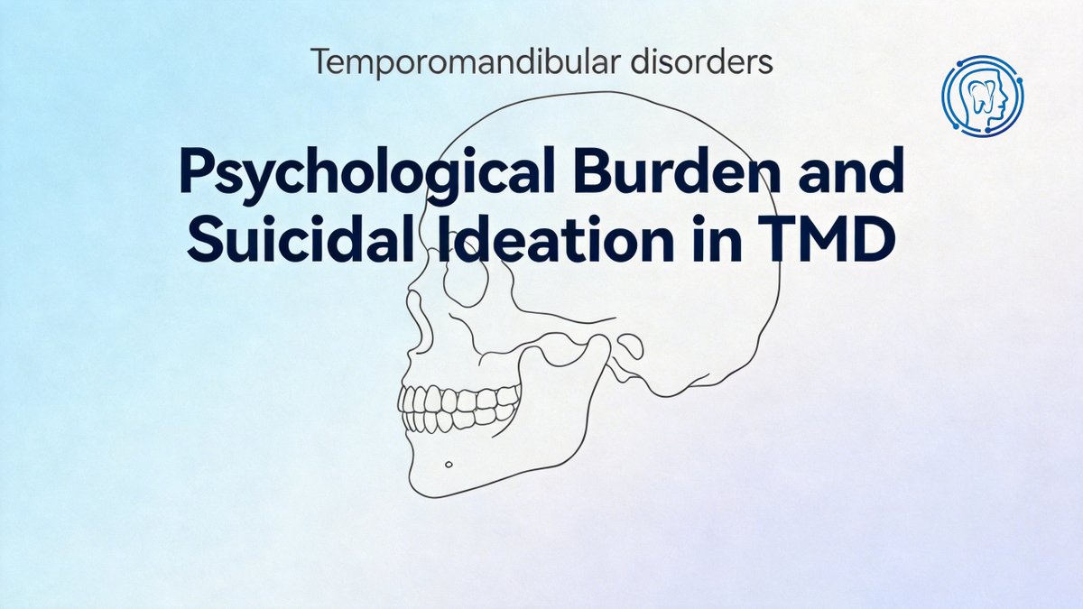 OFPH_1987's tweet photo. 🧠 8.2% of TMD patients report suicidal ideation—rising to 20.9% in chronic pain (IASP criteria). Depression is the key independent predictor, not pain duration. Routine psychosocial & SI screening is essential.
#TMD #SuicidalIdeation #ChronicPain #Depression #Biopsychosocial https://t.co/1jkitVAYHP