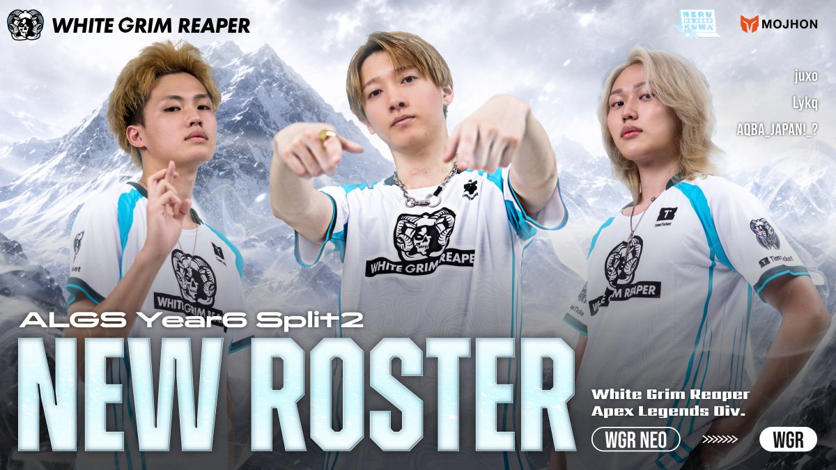 wgr_official's tweet photo. この度、GROWGaming様（ @GrowGaming2022 )より
Lykq選手（ @Rejf4 ）がレンタル移籍にて加入することをお知らせいたします。

また、新体制始動に伴い、チーム名を
【White Grim Reaper NEO (WGR NEO)】から
【White Grim Reaper (WGR)】へ変更いたします。

プロリーグSplit2をはじめ、すべての大会・イベントを盛り上げて参りますので、
新戦力を迎えた【WGR】の応援を、よろしくお願いいたします！🔥

▼ Rosters
・juxo（ @Like_this_juzo ）
・あおばじゃぱん!_?（ @AQBA_JAPAN_ ）
・Lykq（ @Rejf4 ）※GROW Gamingよりレンタル移籍

▼ Coach
・れく（ @Re9zq_ ）