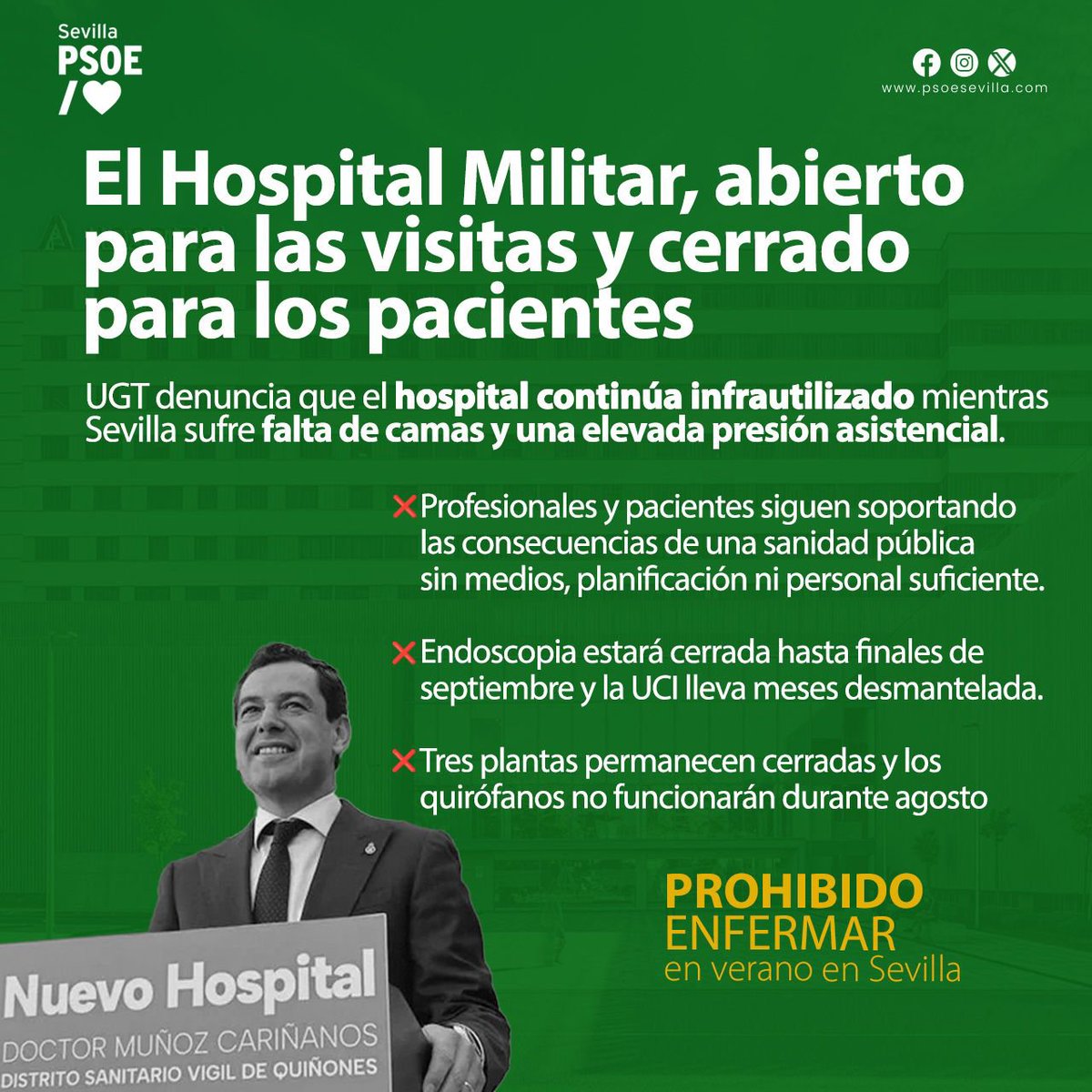 psoedesevilla's tweet photo. 🏥 Hospital Doctor Muñoz Cariñanos

👩🏻‍⚕️ Profesionales y pacientes en condiciones más que insuficientes

🩺 3 plantas cerradas, los quirófanos sin funcionar en agosto, la UCI desmantelada

🚨 Otro verano más tenemos #prohibidoenfermar

👉🏻 Esta es la Sanidad Pública del #PP https://t.co/xbB42yqmNV