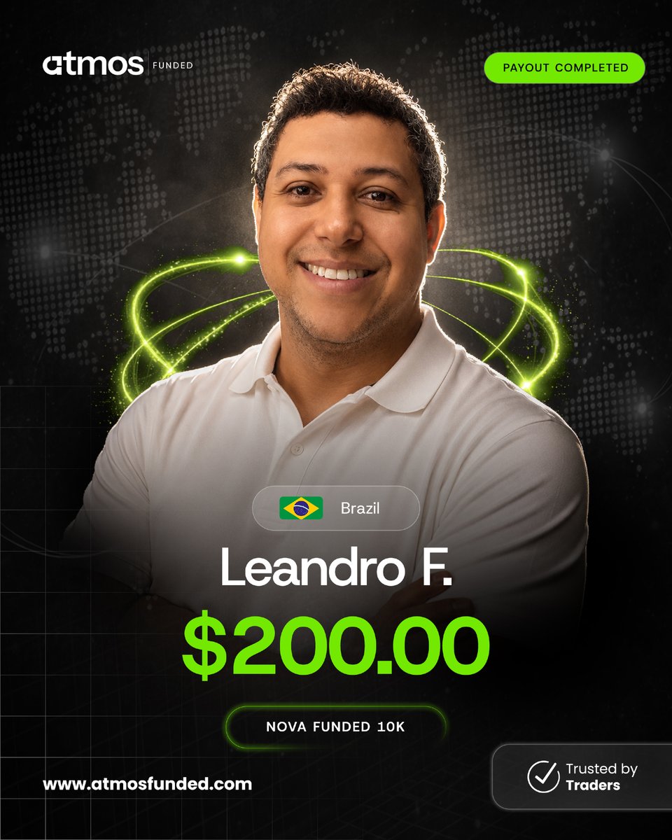Atmosfunded's tweet photo. Consistency pays 💸

Congratulations to Leandro from Brazil on securing a $200 payout from a Nova Funded 10K account. 👏

Another trader proving that disciplined execution and solid risk management can lead to real results.

Ready to start your own funded journey? Click the link in our bio 🚀