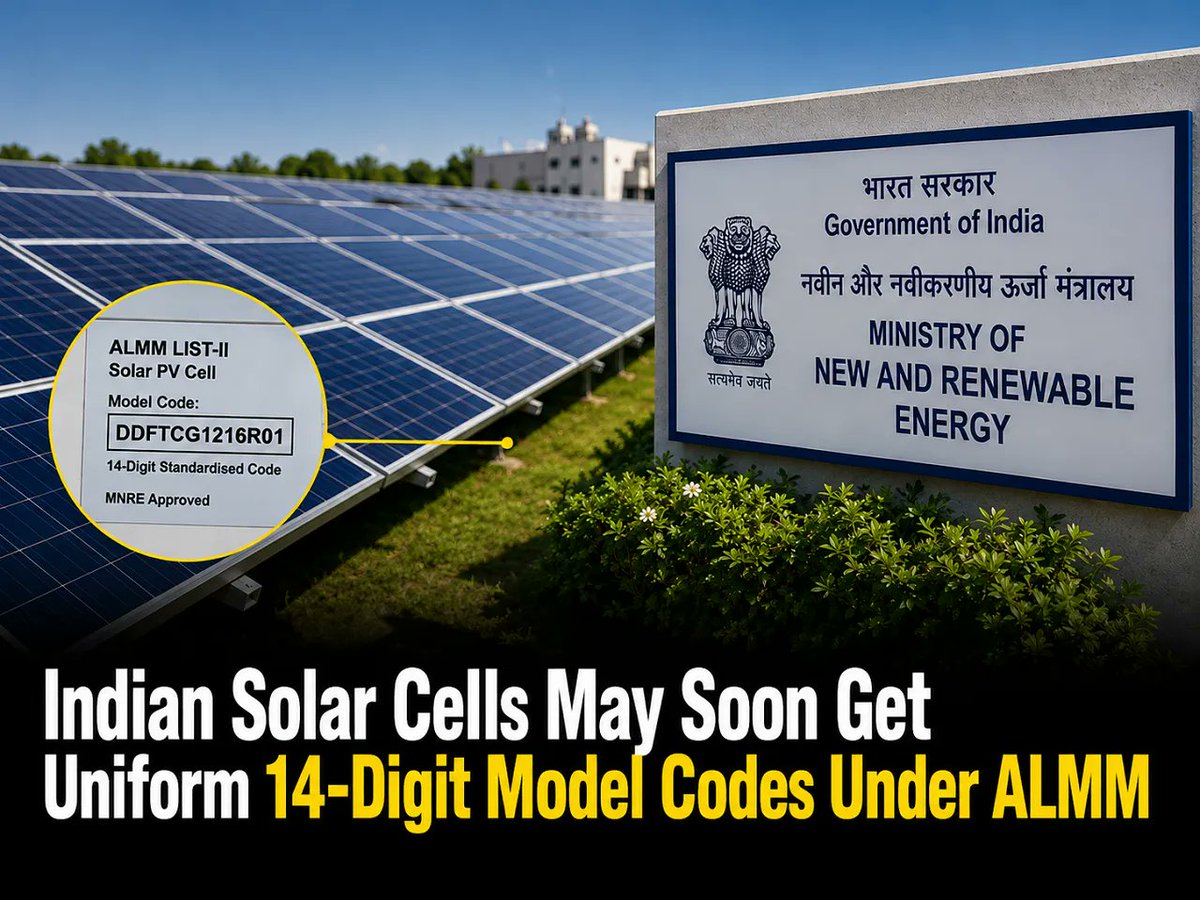 Saur_energy's tweet photo. Indian #SolarCells May Soon Get Uniform 14-Digit Model Codes Under #ALMM.

Read more https://t.co/hwrjC6GzAg

#solarenergy #solarpower https://t.co/4T3faB89Ix