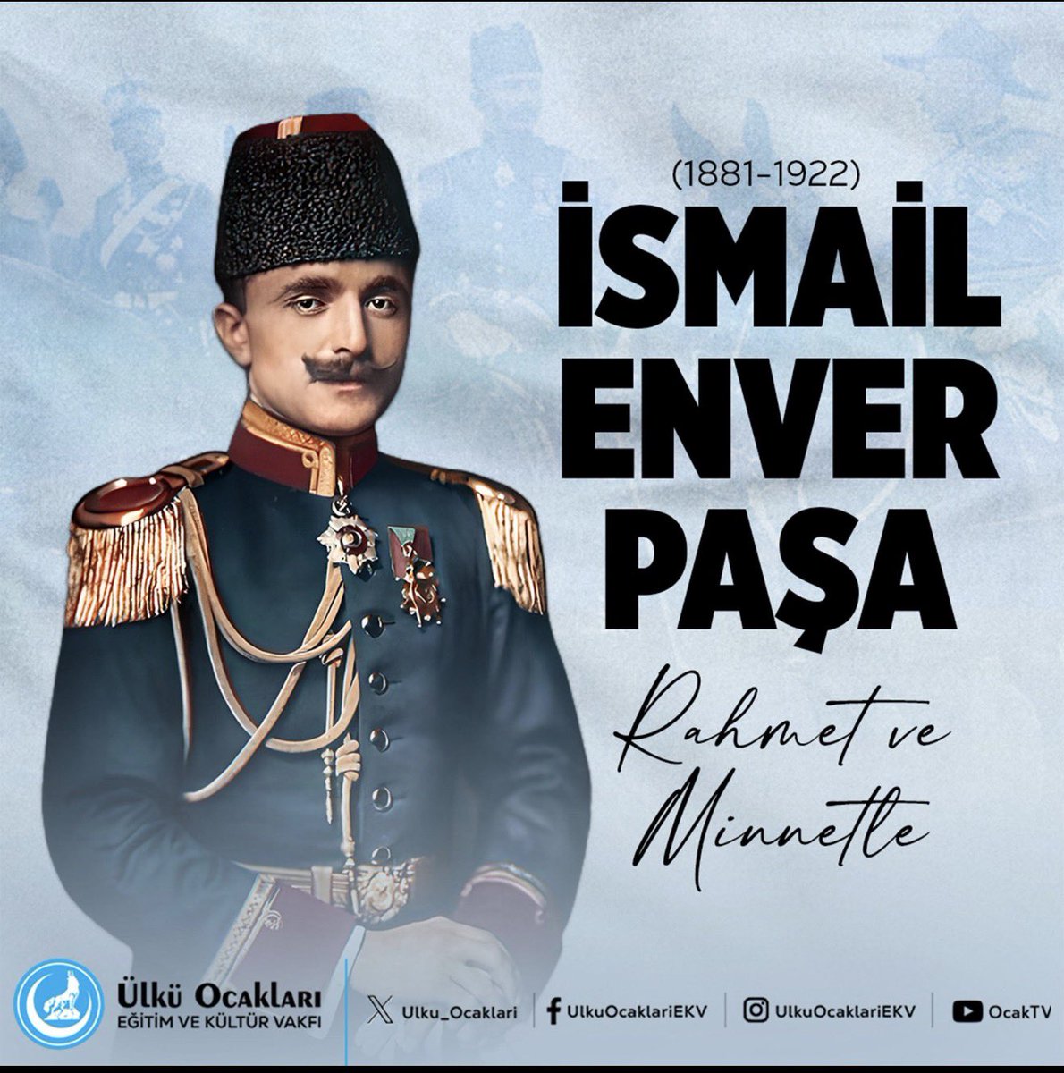 TeskilatEge's tweet photo. Turan Orduları Başkomutanı Şehid-i Ala ve Gazi-i Namdar Enver Paşa'yı şehadetinin yıl dönümünde saygı, rahmet ve dualarla anıyoruz. Ruhu şad mekanı cennet olsun.🇹🇷

@ayyildirim1 
@hberkeozdemir 
@burakkilictc 
@erkuszaferb 
@cnrkumlu https://t.co/ZNhwb8tClD