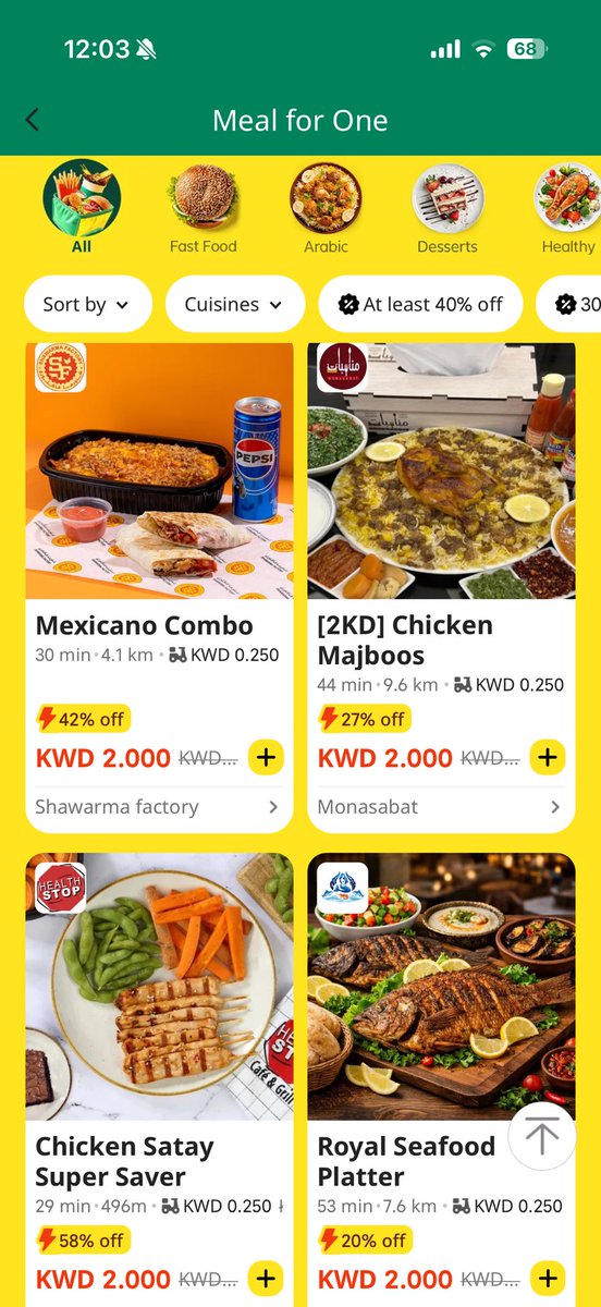 azamhrn's tweet photo. @Cman_koba Kalau dekat Kuwait meal for one dalam delivery app ada promo for 2KD bersamaan dengan RM30 🤣 which is among the cheapest and you can get fast food or even full set of rice https://t.co/EvXVX8ruxt