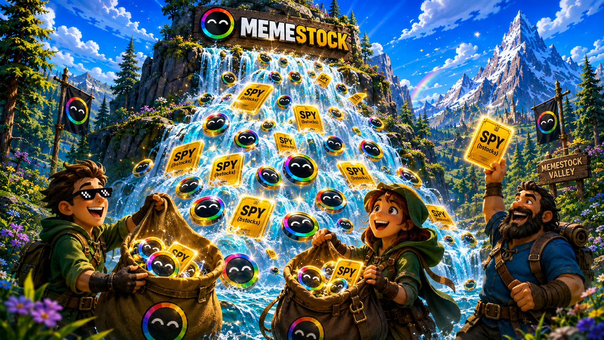 MEMESTOCK_bsc's tweet photo. GM community.

The Reward Waterfall is flowing. 🌊📦

In the world of MEMESTOCK, rewards don’t arrive one by one — they pour down like a river of opportunity.

SPY bStock cards and MEMESTOCK coins are cascading from the mountain, straight into the hands of the community.

This is what happens when memes meet markets:
the culture grows,
the holders stay strong,
and the rewards keep flowing.
Hold $MEMESTOCK. Catch the flow. Earn the rewards.