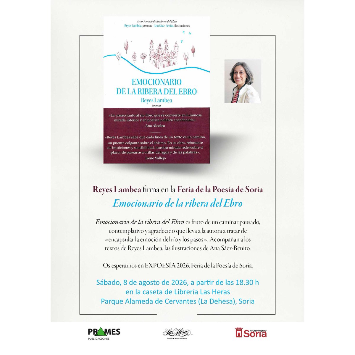 reyeslambea's tweet photo. Este sábado 8 agosto  en la caseta de Librería Las Heras, estaré firmando libros y caminando versos en #Expoesia2026 #Soria  @Ayto_Soria 

#ConchaMendez escribía en 1926 "Tiene mi ánimo sed de horizonte, tiene mi pluma sed de cantares". https://t.co/nF5UqzfB8w