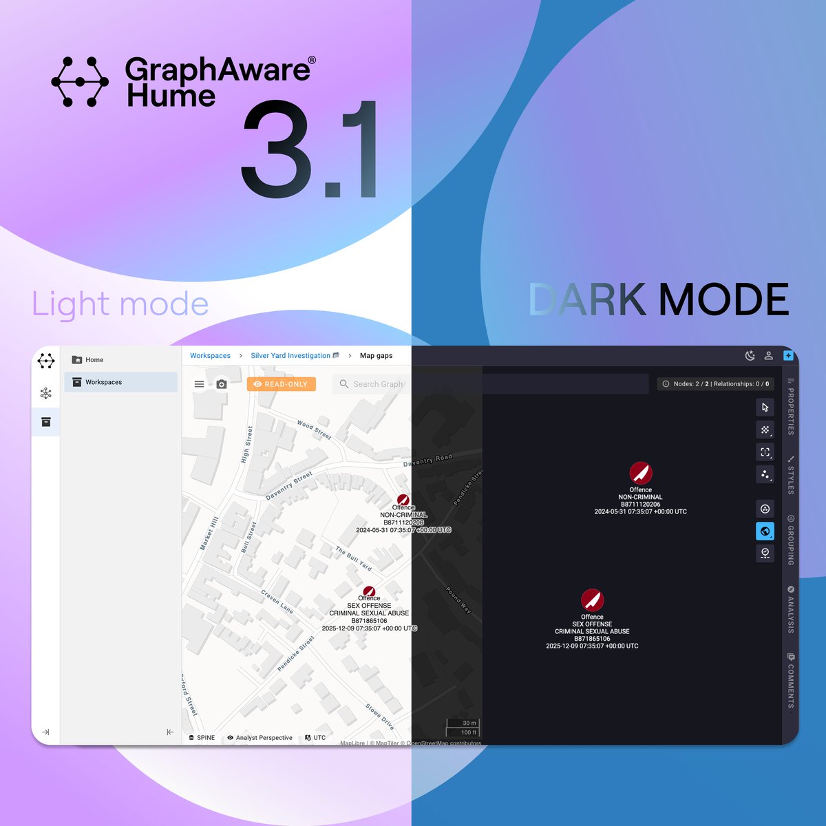 graph_aware's tweet photo. You asked. We listened. 👂
GraphAware Hume 3.1 ships with dark mode ☑️ - built for the long analytical sessions, the late-night pattern checks, the low-light ops rooms.

Team dark mode or team light mode, where do you land?

Learn more 👉
https://t.co/FNFP1HRUEA https://t.co/FiiiE9lX8y