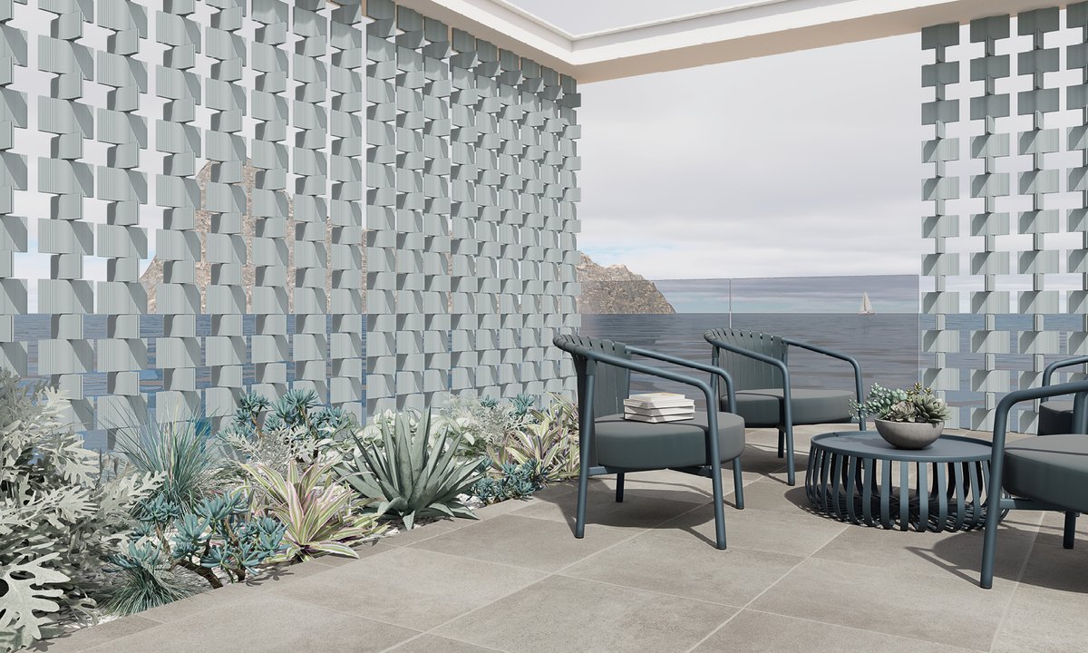 NatucerOnda's tweet photo. Louver Crest resuelve un gran reto de diseño exterior: regular luz, sombra y ventilación sin renunciar a la estética. Sus piezas modulares giran sobre un tubo central. Tono Marine, fresco y contemporáneo. Ideal para fachadas y celosías. https://t.co/DyNfIOieUt