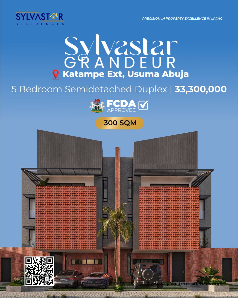 SylvastarGroup's tweet photo. 𝗟𝘂𝘅𝘂𝗿𝘆 𝗶𝘀𝗻'𝘁 𝗷𝘂𝘀𝘁 𝗮𝗯𝗼𝘂𝘁 𝗼𝘄𝗻𝗶𝗻𝗴 𝗮 𝗵𝗼𝗺𝗲 ​𝗶𝘁'𝘀 𝗮𝗯𝗼𝘂𝘁 𝗶𝗻𝘃𝗲𝘀𝘁𝗶𝗻𝗴 𝗶𝗻 𝗮 𝗹𝗶𝗳𝗲𝘀𝘁𝘆𝗹𝗲 𝘁𝗵𝗮𝘁 𝗿𝗲𝗳𝗹𝗲𝗰𝘁𝘀 𝘆𝗼𝘂𝗿 𝘃𝗶𝘀𝗶𝗼𝗻.​
​
Introducing Sylvastar Grandeur, where contemporary architecture meets comfort, elegance, and long-term value in the heart of Katampe Extension, Usuma, Abuja.
​
✅ 𝗙𝗖𝗗𝗔 𝗔𝗽𝗽𝗿𝗼𝘃𝗲𝗱
✅ 𝗣𝗿𝗲𝗺𝗶𝘂𝗺 𝗟𝗼𝗰𝗮𝘁𝗶𝗼𝗻
✅ 𝗠𝗼𝗱𝗲𝗿𝗻 𝗗𝗲𝘀𝗶𝗴𝗻𝘀
✅ 𝗛𝗶𝗴𝗵 𝗜𝗻𝘃𝗲𝘀𝘁𝗺𝗲𝗻𝘁 𝗣𝗼𝘁𝗲𝗻𝘁𝗶𝗮𝗹
𝗗𝗼𝗻'𝘁 𝗷𝘂𝘀𝘁 𝗮𝗱𝗺𝗶𝗿𝗲 𝗹𝘂𝘅𝘂𝗿𝘆... 𝗟𝗶𝘃𝗲 𝗶𝘁.​
​
📞 Book an inspection today and secure your place in Abuja's next premium residential address.
​
#SylvastarGrandeur #SylvastarResidences #LuxuryLiving #AbujaRealEstate #KatampeExtension #FCDAApproved  #OwnYourDreamHome