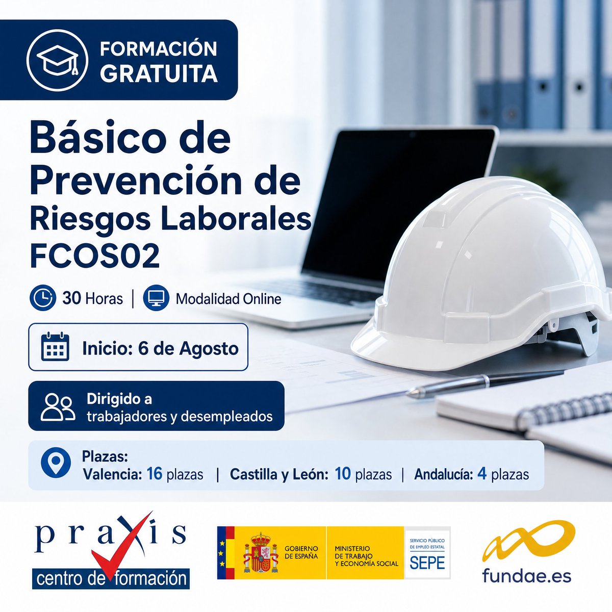 centro_praxis's tweet photo. 🛡️ BÁSICO DE PREVENCIÓN DE RIESGOS LABORALES – FCOS02
✅ 100% Online | 30h | GRATUITO
✅ Financiado por SEPE y FUNDAE
📅 Inicio: 6 de agosto
📅 Fin: 14 de agosto

#formacionGratuitaAndalucía #formacionGratuitavalencia #formacionGratuitacastillayleon 
#centrodeformacionpraxis https://t.co/RGno0ptzjV