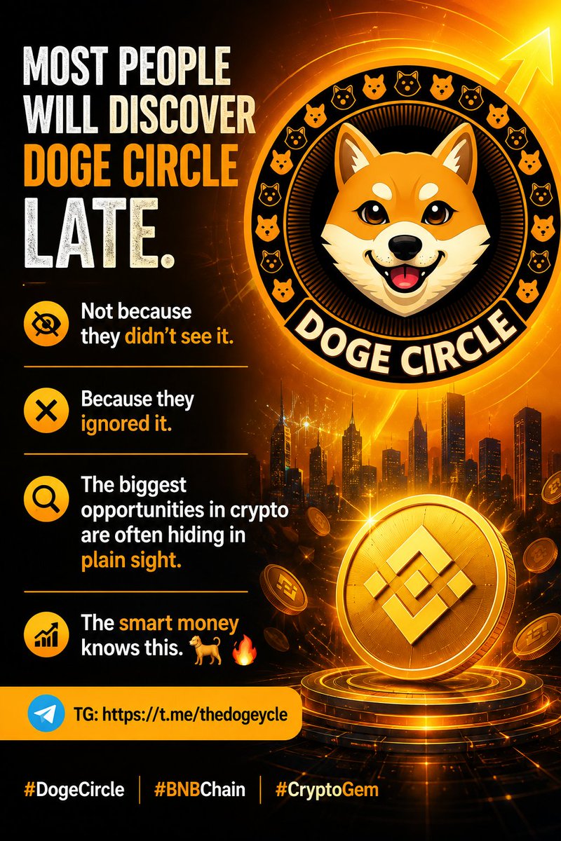 dogecycyleb's tweet photo. 🚨 Most people will discover Doge Circle late.

Not because they didn't see it.

Because they ignored it.

The biggest opportunities in crypto are often hiding in plain sight.

The smart money knows this. 🐕🔥

📲 TG: https://t.co/WsuICiVKAi

#DogeCircle #BNBChain #CryptoGem https://t.co/Rrd8EKMhkb