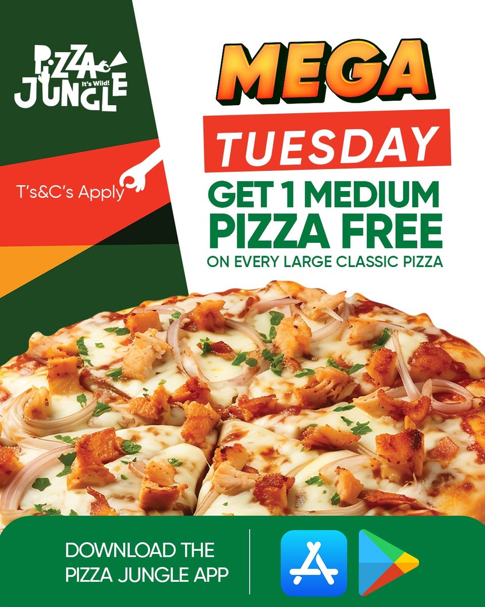 PizzaJungleNG's tweet photo. To orderπ
1. Place your order via our website at; https://t.co/Rwl79CuEdZ
2. Search Pizza Jungle on Play Store/App Store and download the app.
#pizzajungle #pizza #MegaTuesday https://t.co/JaePED0QWF