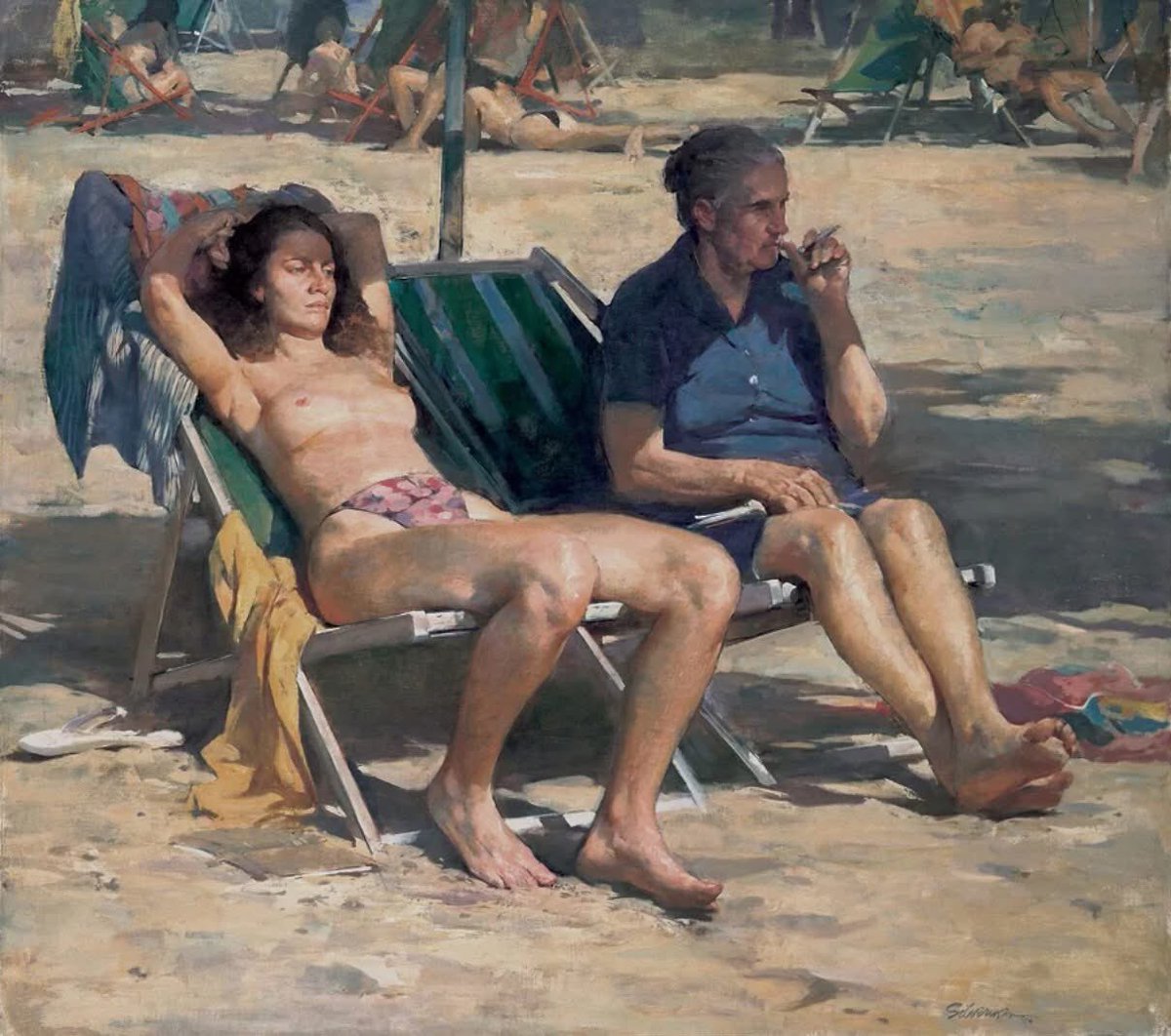 olgatuleninova's tweet photo. Burton Silverman (American, b.1928) 
"Two Women," 1994 
Oil on linen 
32 x 54 in https://t.co/GHkpkGAwfE
