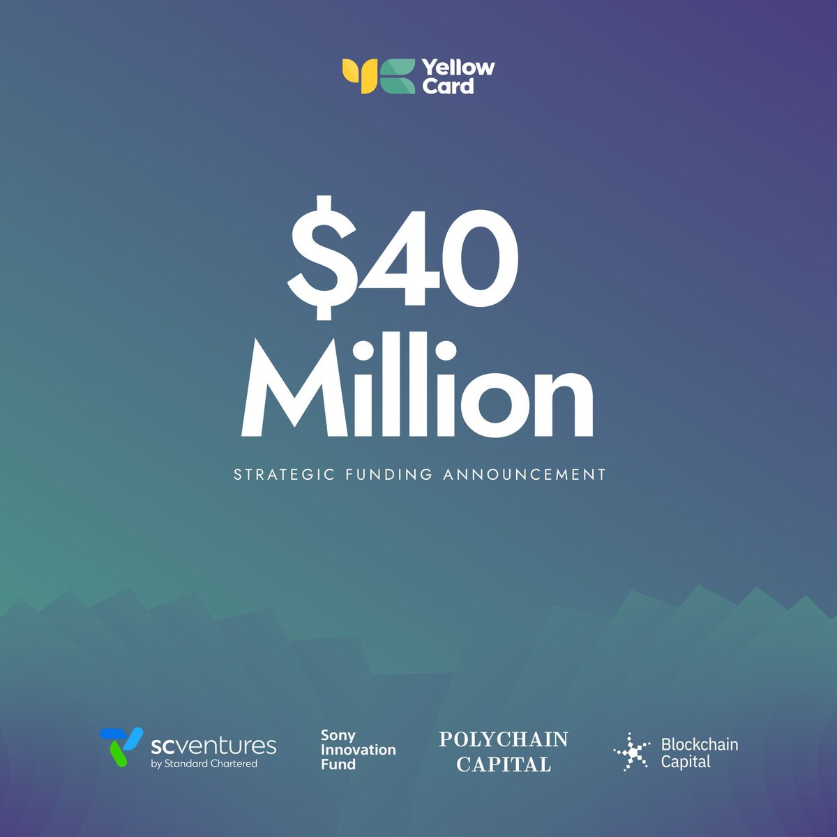 yellowcard_app's tweet photo. We just raised $40M in strategic funding from @scventuresDNA, @Sony_Innov_Fund, @polychaincap, @bcap, and others. 

Total financing is now $120M+, and it's going toward growing Global USD Accounts and our stablecoin rails across LatAm and APAC.

Read More: https://t.co/aBOQwt0wgB https://t.co/TI3tdQNsqM