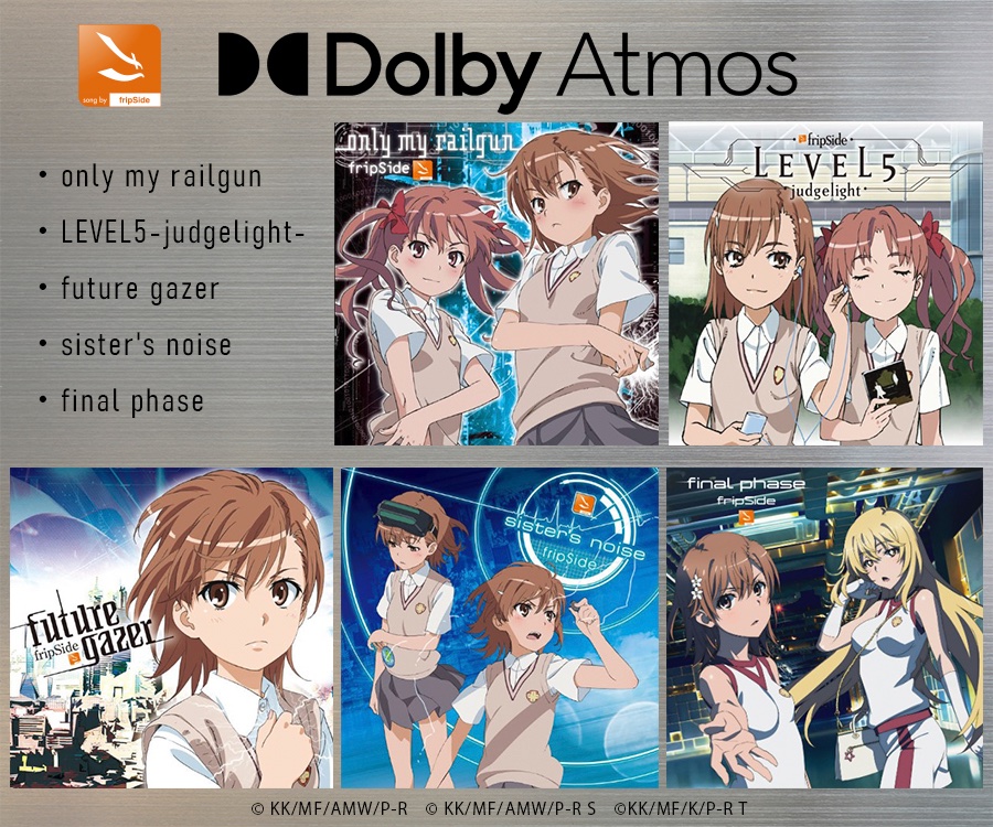 fripSide_FC's tweet photo. TVアニメ「#とある科学の超電磁砲」オープニングテーマの中から下記５曲のドルビーアトモスによる空間オーディオ配信がApple Musicでスタート！
・only my railgun
・LEVEL5-judgelight-
・future gazer
・sister's noise
・final phase

#fripSide #freakSide https://t.co/Pc7r5oFfRB