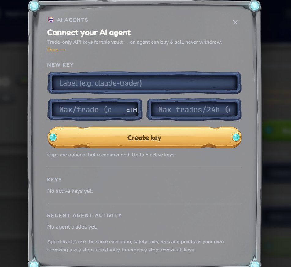 ApoluneFun's tweet photo. Remember guys, you have these settings on your vault page.

My Vault > Agents > Create key

Enter key to your agent and watch him trade. https://t.co/RoRtjD21fg