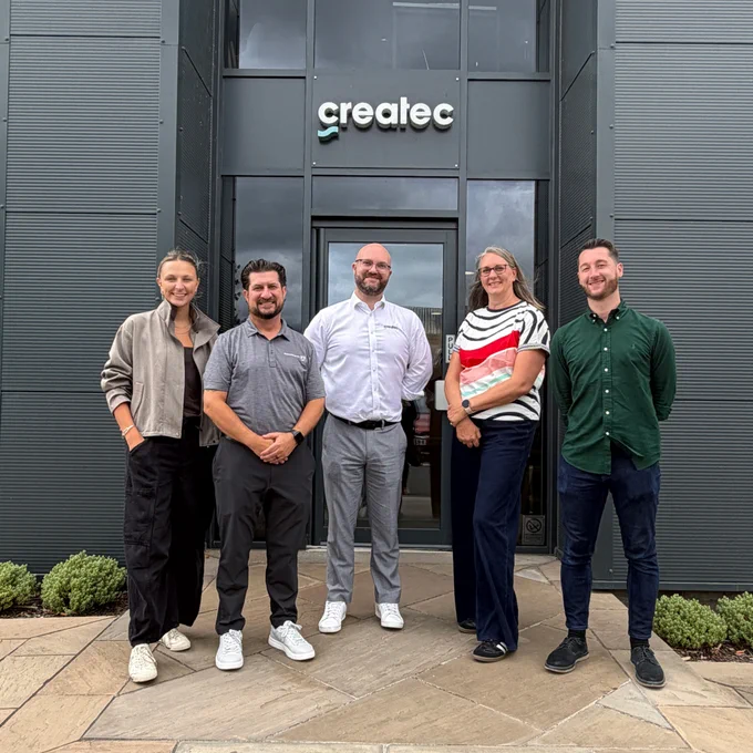  L-R Aya Durbin, Aaron Messinger, Wil Newsom, Rachael Chamberlain and Ed Colp at Createc HQ in Cumbria UK