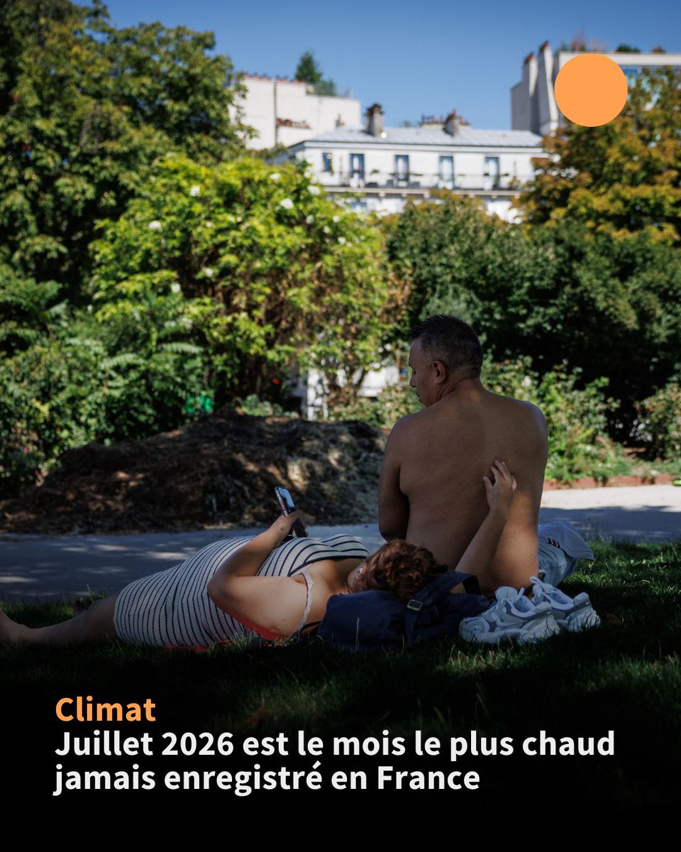 afpfr's tweet photo. 🇫🇷🌡️ Le mois de juillet 2026 a été le mois le plus chaud jamais enregistré en France depuis le début des mesures en 1900, dépassant les précédents records de la canicule d'août 2003 et de juillet 2006, a annoncé mardi Météo-France. https://t.co/zcXuFeCfb6