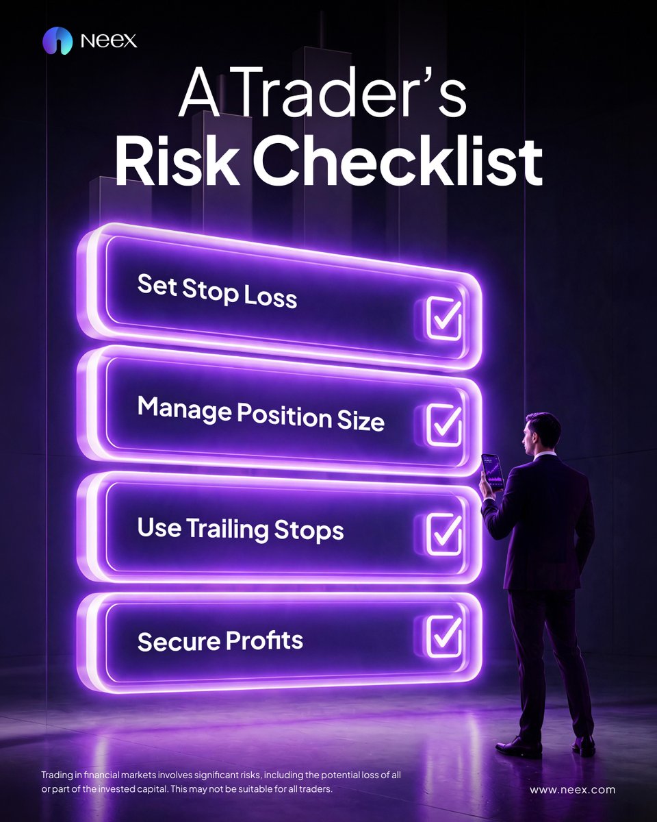 Neex_Global's tweet photo. Effective risk management remains one of the most important foundations of long-term trading consistency.
Save this risk management checklist as part of your trading discipline.
#Neex #Trading #RiskManagement #TradingPsychology https://t.co/8JCcW1sih6