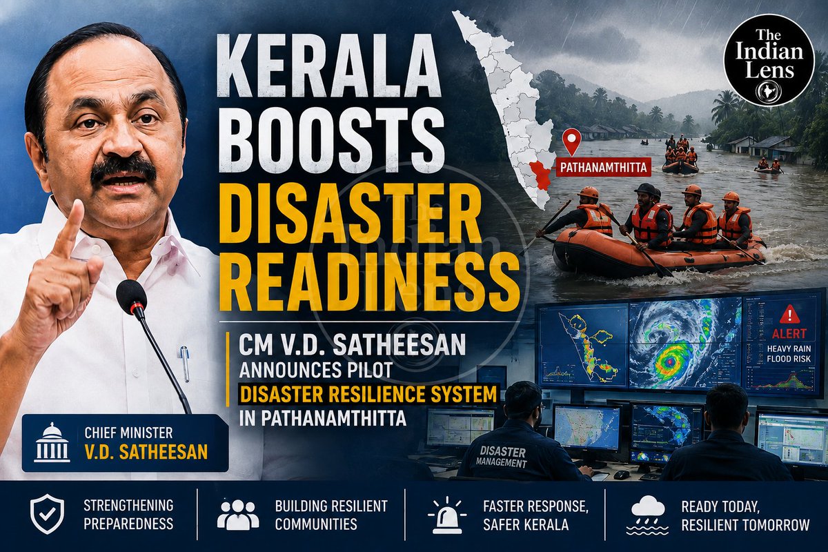 Indianlens26's tweet photo. #Kerala #ChiefMinister #VDSatheesan announces a major resilience push! A pilot #DisasterResilience system will be launched in #Pathanamthitta to strengthen #flood preparedness and emergency response. https://t.co/Oskv0nJgPL