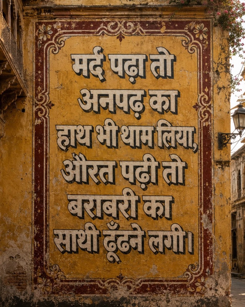 iamarjun99's tweet photo. मर्द पढ़ा तो अनपढ़ का हाथ भी थाम लिया, औरत पढ़ी तो बराबरी का साथी ढूँढने लगी।💯 https://t.co/7NKOl3ulf7