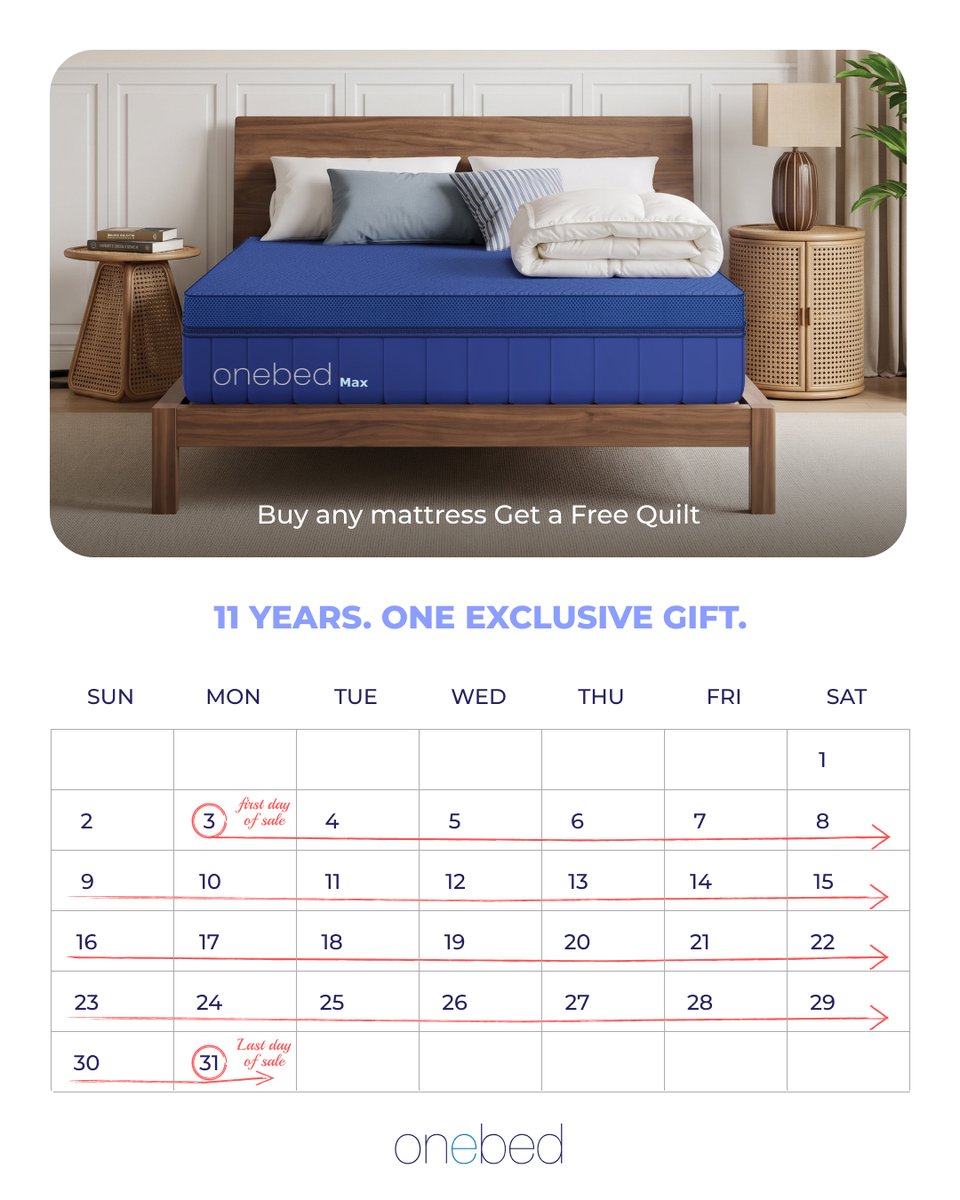 onebedtweet's tweet photo. A gift for 11 years of better sleep 💙

🛏️ Buy any mattress
🎁 Get a 100% FREE Bonus Quilt
But hurry — this exclusive anniversary offer is available for a limited time only.

📅 3 Aug – 31 Aug
While stocks last!

👉https://t.co/Z3wJgRB4Qn https://t.co/MSquWzv6Uu