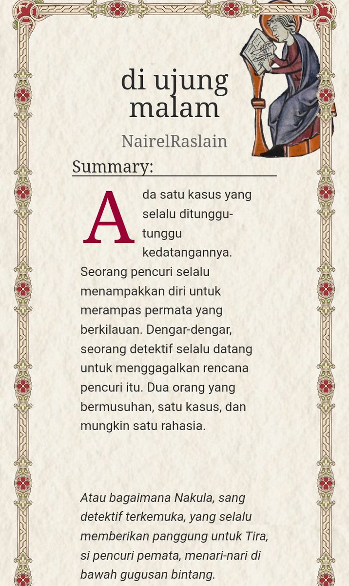 NRaslain's tweet photo. #LensNote 🔍🎵 
[di ujung malam]

1.778 kata; T; bahasa Indonesia

tautan AO3: https://t.co/2BYuW2q5pO https://t.co/6ioxCYB4oO