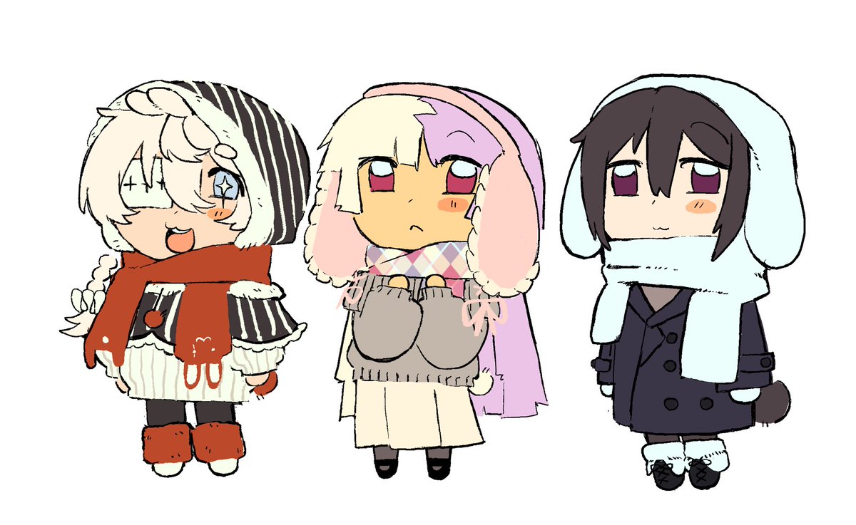 sickapple2's tweet photo. I redesigned them❤️ the 3 bunnies doesnt need to worry abt their ears freezing anymore🐰🐰🐰 https://t.co/2DZWHf54VN