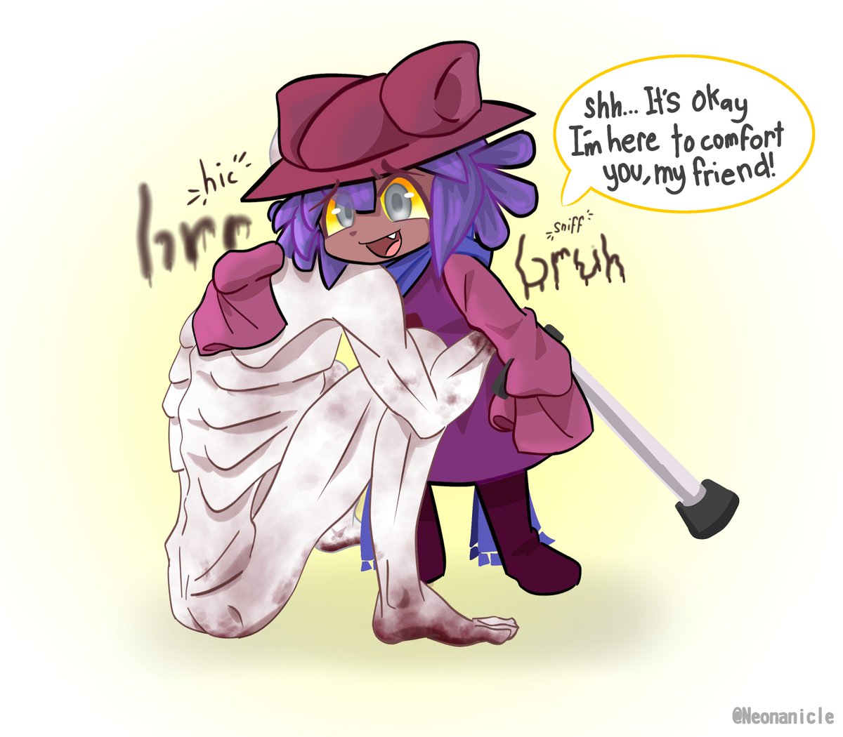 Neonanicle's tweet photo. Blind Niko assures the Shy Guy that no one will look at their face.
#OneShotGame #Scp https://t.co/I5XtjVF4xW
