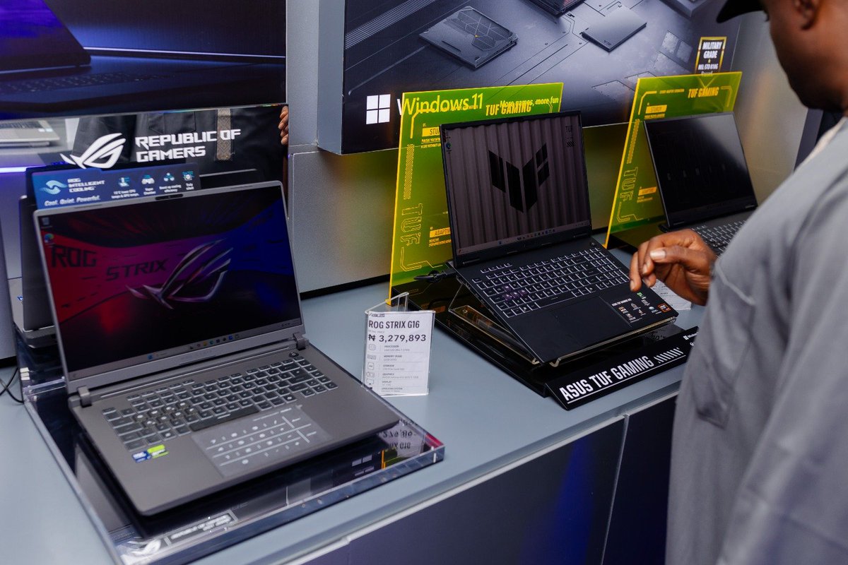 Konga1037FM's tweet photo. Big news for Nigerian tech lovers: ASUS just opened its first flagship store in Nigeria at Computer Village, and the range of computers and gaming laptops they brought is nothing short of impressive. You do not have to fight Lagos traffic. They are all available on Konga.

#Konga https://t.co/FTHPrpe4bu