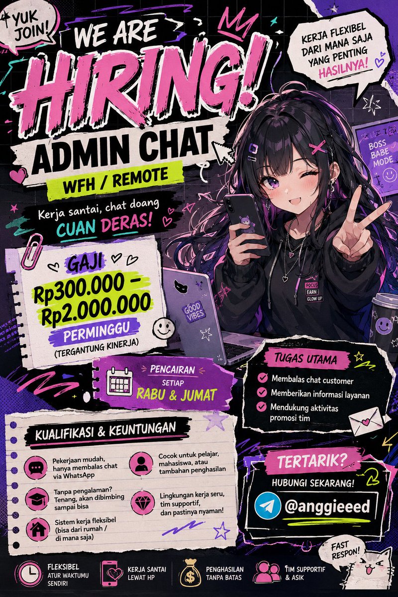 aesjaemints_'s tweet photo. @Ly_nala kak aku pnya kerjaan wfh ni, kerjany juga mudah bgt tp gajinya bisa sampai 300-2 juta perminggu chat aku ditele ya @anggieeed https://t.co/FfacVzBw3g
