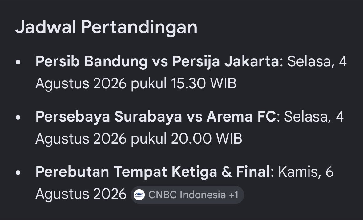 masBOLAA's tweet photo. Sambil nonton Piala Presiden, penasaran cek google kapan finalnya.

Ternyata cuma jarak dua hari cok, alias libur sehari. 🤣

Ini Piala Presiden atau turnamen tarkam. 😭

Tapi wajar sih ga banyak protes hadianya 8M bro juara pertama. Juara 1 Liga1 aja cuma dapet 10,5 M.

Kalau Persib juara juga auto cuan nih. 🤑